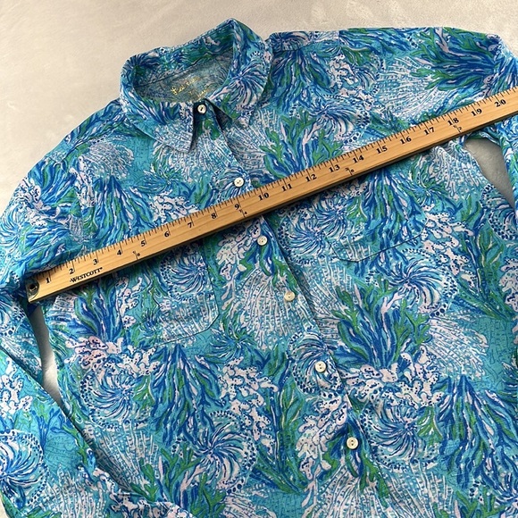 NWT Lilly Pulitzer XS Sea View Cover Up 100% Lagoon‎ Linen Long Sleeve Cover Up - Picture 4 of 9